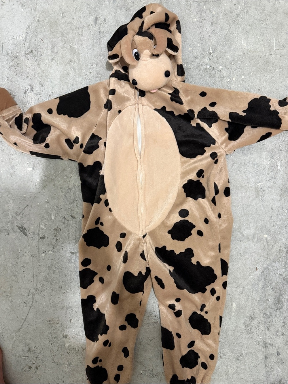 Kids Cow Print One-Piece Hooded Costume - Tan & Black